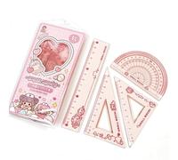 Lot de 4 règles en plastique flexible - Règle droite, triangles et rapporteur pour mathématiques et géométrie | Incassable, pliable et fournitures scolaires et de bureau (rose)