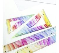 Lot de 4 règles en plastique souple avec règles triangulaires et rapporteur, outils de mesure pliables incassables, kit d'étude géométrique colorée pour l'école, les mathématiques, le dessin et l'art