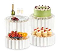 Lot de 4 Rehausseurs de Buffet, 10cm, 20cm Presentoir Aperitif Buffet Pliable, Présentoirs à Gâteaux Pliables en Acrylique et Carton, Présentoirs Blancs Cylindriques en Carton pour Buffet Mariage