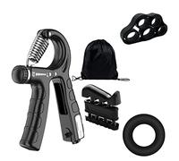 Lot de 4 renforçateurs de préhension avec 1 poche de tirage, force de préhension réglable, prise en main intelligente, force des doigts, exercice de doigt pour athlètes, musiciens (noir)