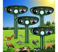 Lot de 4 répulsifs à ultrasons à ultrasons pour extérieur - Détection de mouvement - Pour chat, raton laveur, écureuil, mouffette, chien, lapin - Répulsif imperméable pour animaux