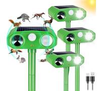 Lot de 4 répulsifs solaires à ultrasons pour animaux d'extérieur - Contrôle de dissuasion pour chat, lapin, raton laveur, chien, écureuil, coyote, rongeur, mouffette