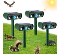 Lot de 4 répulsifs solaires à ultrasons pour animaux - Répulsif extérieur - Étanche - Activé par le mouvement - Pour effrayer les chats, les chiens, les écureuils, les lapins, les ratons laveurs, les