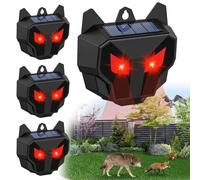 Lot de 4 répulsifs solaires d'extérieur pour animaux sauvages avec lumières rouges - Répulsif étanche pour animaux sauvages nocturnes pour prédateurs, poulailler, chat, mouffette, loup, cerf, coyote