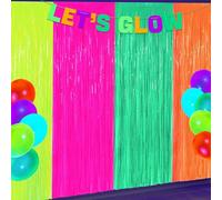 Lot de 4 rideaux à franges fluorescents multicolores en feuille d'aluminium, 1 x 2 m - Rideaux lumineux pour décoration de fête néon, décoration d'anniversaire, fond photo