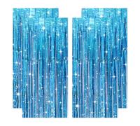Lot de 4 rideaux à lamelles bleu foncé à paillettes - Serpentins bleus à franges - Décoration pour péché, baptême, police, anniversaire, fête des années 90 (1 m x 2 m)