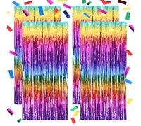 Lot de 4 rideaux à lamelles multicolores avec confettis - Rideau brillant à paillettes pour fête, anniversaire, mariage, décoration arc-en-ciel, carnaval et carnaval - Rideau à franges en film