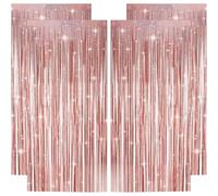 Lot de 4 rideaux à lamelles or rose - Décoration de fête pour fille - Décoration de fête métallique scintillante - Pour anniversaire, princesse, licorne, ballerine, Sweet 16, fête prénatale, rentrée