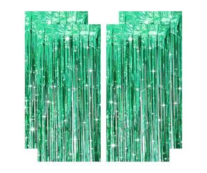 Lot de 4 rideaux à lamelles vertes - Rideau à paillettes - Serpentins verts - Décoration pour la Saint Patrick, Noël, mariage au persil, diplôme, cirque, baptême, cérémonie d'adolescence (1 m x 2 m)