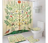 Lot de 4 rideaux de douche en tissu imperméable moderne avec crochets pour décoration de salle de bain, motif arbre naturel, jaune et vert, 183 x 183 cm