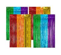 Lot de 4 rideaux en soie de pluie, design plat, rideaux à pompons décoratifs, fond arc-en-ciel, convient pour anniversaire, mariage, fête, décoration arc-en-ciel