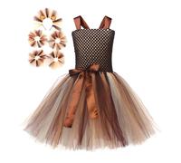 Lot de 4 robes de gala pour filles avec jupe tutu en maille élastique marron, bretelles réglables, pour filles