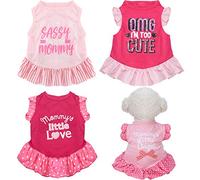 Lot de 4 Robes pour Animal de Compagnie - Robe d'été Mignonne pour Chien - Robe de Princesse imprimée - Vêtements d'été pour Chien - Jupe avec Volants - Robe pour Petits Chiens, Chats, Chiots (Taille