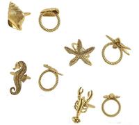 Lot de 4 ronds de serviette en métal avec motif étoile de mer et homard pour décoration de table côtière, porte-serviettes en alliage pour dîner de mariage et de famille