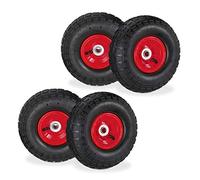 Lot de 4 roues de brouette 4.1/3.5-4, pneus de rechange pour chariot de transport pour essieu de 16 mm, 136 kg, 260 x 85 mm, noir/rouge