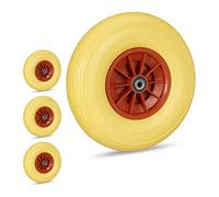 Lot de 4 roues de brouette caoutchouc 4.00-6, de rechange axe, increvable, essieu, 3 adaptateurs, 100 kg, jaune/rouge
