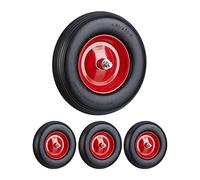 Lot de 4 Roues de brouette Caoutchouc, Rechange avec axe, 4.80 4.00-8, Caoutchouc polyuréthane essieu 100 kg, Rouge/Noir