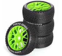 Lot de 4 roues de pneu RC Buggy 110 x 45 mm RC pièces de rechange pour Kyosho MP10 Tekno FS Mugen X8R RC Buggy RC voiture télécommandée, vert