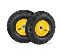 Lot de 4 roues pour diable 4.1/3.5-4, chambre à air, axe de 136 mm, max. 136 kg, jantes acier 260 x 85 mm, jaune/noir