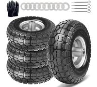 Lot de 4 roues pour diable - Pneus en caoutchouc plein 4.10 3.50-4 - Roues de rechange pour chariot de transport 260 x 85 mm - Essieu de roue 20 mm (essieu 20 mm 4 pièces)