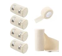 Lot de 4 rouleaux de bandages élastiques avec 1 rouleau de bandage auto-adhésif avec clip en métal, sangle de retenue d'entraînement sportif pour genoux, chevilles, poignets (blanc)