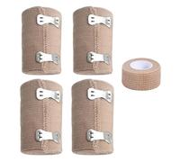 Lot de 4 rouleaux de bandages élastiques, avec 1 rouleau de bandages auto-adhésifs, bandages de pression avec clips métalliques, sangles de retenue pour genoux, chevilles, poignets (couleur chair)