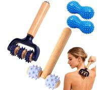 Lot de 4 rouleaux de massage avec poignée, avec balle hérisson, rouleau d'auto-massage interchangeable pour jambes, pieds, dos, bras, épaules contre les douleurs musculaires