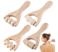 Lot de 4 rouleaux de massage en bois pour muscles du dos, rouleau de massage manuel avec poignée, rouleau de fascia, rouleau de massage pour adultes, dos, jambes, mains, muscles de tout le corps