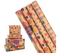 Lot de 4 rouleaux de papier cadeau - 43 cm x 3 m - Pour anniversaire, fête, mariage, fête prénatale, festival