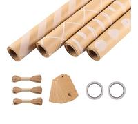 Lot de 4 rouleaux de papier cadeau pour Noël, anniversaire, mariage, y compris une ficelle de labe cadeau vintage, ajoute du charme et des cérémonies aux cadeaux