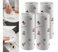Lot de 4 rouleaux de papier essuie-tout jetables pour la cuisine - Multi-usages, durables, pour la cuisine et le nettoyage quotidien - Absorbants et non gras (impression - 50 feuilles par rouleau, 20