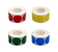 Lot de 4 rouleaux de pastilles autocollantes colorées Rouge, vert, bleu, jaune Pois colorés Imperméables et amovibles Plaque de cuivre - 500 autocollants par rouleau