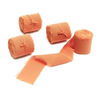Lot de 4 rouleaux de ruban à franges en mousseline de soie à bords effilochés pour invitations de mariage, bouquets de mariée, emballages cadeaux, loisirs créatifs, fabrication de nœuds Orange 3,8 x