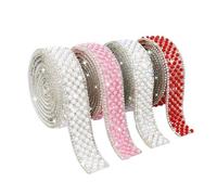 Lot de 4 rouleaux de ruban adhésif en perles de strass pour loisirs créatifs, décoration artisanale, 1 à 3 cm de largeur (rouge, 1,5 cm)