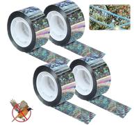 Lot de 4 rouleaux de ruban adhésif holographique double face pour effrayer les oiseaux et les pigeons pour le jardin, la ferme, le toit du verger, 2,4 cm x 80 m