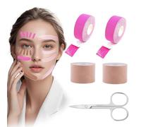 Lot de 4 rouleaux de ruban adhésif lifting pour le visage 2,5 cm x 5 m avec ciseaux, respirant, anti-rides, lifting des rides, couleur chair/rouge rose