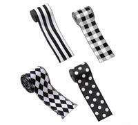 Lot de 4 rouleaux de ruban métallique de 18 m chacun avec motif noir et blanc pour emballage de Noël et travaux manuels