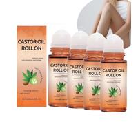 Lot de 4 rouleaux d'huile de ricin bio avec pierre de quartz rose, hydratant naturel pour le visage, les sourcils, les cuticules, sans additifs, gel rafraîchissant