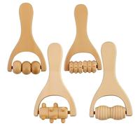 Lot de 4 rouleaux de massage en bois avec poignée pour muscles du dos - Pour détendre le dos, les jambes, les mains, les muscles de tout le corps