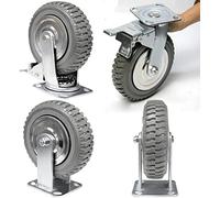 Lot de 4 Roulette Charge Lourde, 2 Roulette Pivotante avec Frein + 2 Roulettes Fixes, 200 mm Roulettes Pivotantes, Charge Maximale 800 kg Pour Chariot, Meuble, établi Grands Instruments