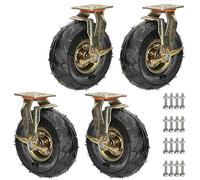 Lot De 4 Roulette Industrielle Pivotante Robuste, Roue Gonflable Doubles Roulements, Silencieuse, Roue Antis-crevaison, avec Plateau Supérieur Et Freins, Ø 20cm/25cm Roues De Remplacement