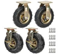 Lot De 4 Roulette Industrielle Pivotante Robuste, Roue Gonflable Doubles Roulements, Silencieuse, Roue Antis-crevaison, avec Plateau Supérieur Et Freins, Ø 20cm/25cm Roues De Remplacement