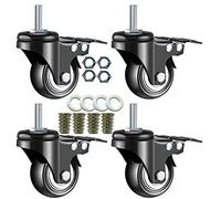 Lot de 4 roulettes à tige de 5 pouces, doubles freins DICASAL en PU impérial, filetage de vis 5/16" et 18 x 1", pivotantes à 360°, pour chariots à meubles