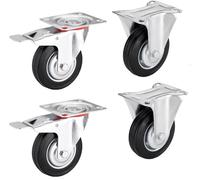 Lot de 4 roulettes de transport SOTECH Ø 160 mm, 2 roulettes fixes, 2 roulettes pivotantes avec frein, hauteur 196 mm, plaque de fixation 130 x 102 mm, charge maximale : 440 kg