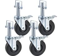 lot de 4 roulettes d'échafaudage lourdes de 5 pouces en caoutchouc - Double fonction de blocage - Barre ronde massive de 1 pouce - Capacité de charge de 280 livres par roue - Roulettes pivotantes pour
