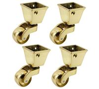 Lot de 4 roulettes en laiton massif de haute qualité avec roues de 32 mm - Véritable laiton poli - Vintage antique - Coupe carrée en laiton poli - Société britannique
