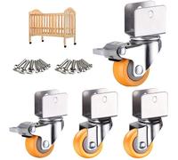 Lot de 4 roulettes pivotantes Ø 5 cm en nylon avec fixation en U, rotation 360°, pour lits bébé et meubles Label