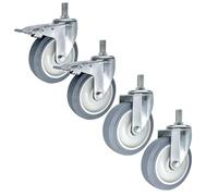 Lot de 4 roulettes pivotantes à tige filetée M14/M16/M20 de 7,6 cm, 10,2 cm, 12,7 cm avec freins, silencieuses, pour chariots de meubles et utilisation intensive (125 mm, M16 x 30 mm)