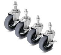 Lot de 4 roulettes pivotantes à tige verrouillable de 7,6 cm (diamètre de la tige 1,27 cm, longueur de la tige : 3,8 cm) - Roulettes pivotantes à tige filetée - Gris