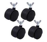 Lot de 4 roulettes pivotantes en polypropylène de 12,7 cm, parfaites pour les chauffages et les meubles avec motif écrou papillon (roue noire)